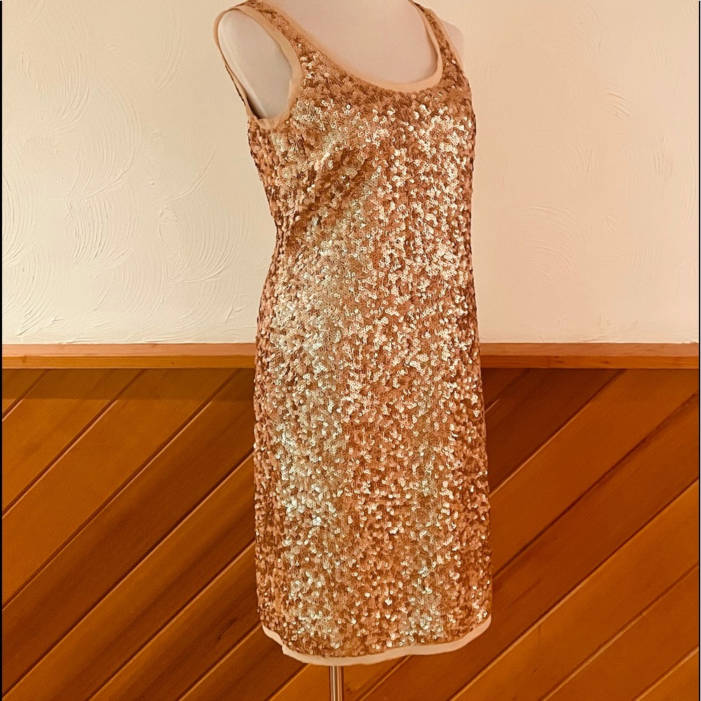 Talbots Gold Sequined Silk Cocktail Dress